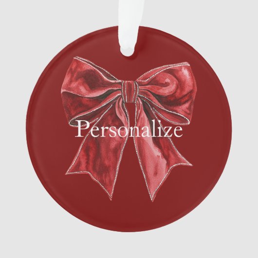 Chic Red Bow Personalisiert Ornament (Vorderseite)