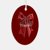 Chic Red Bow Personalisiert Ornament Aus Metall (Vorderseite Rechts)