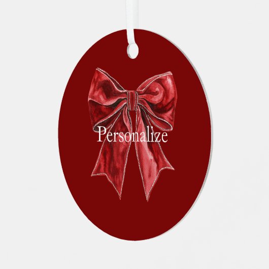 Chic Red Bow Personalisiert Ornament Aus Metall (Vorderseite links)