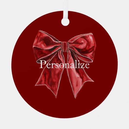 Chic Red Bow Personalisiert Ornament Aus Metall (Vorderseite)