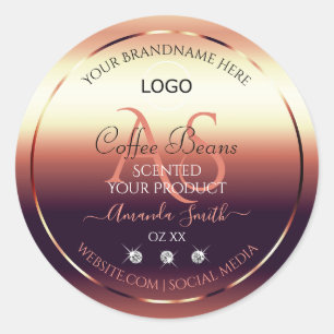 Chic Red Brown Product Labels Jewels Initials Logo Runder Aufkleber