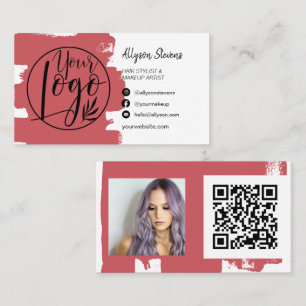 Chic red brush haar makeup Foto logo qr Visitenkarte