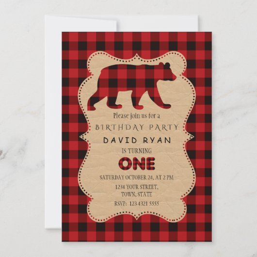 Chic Red Buffalo Flannel Up Karierter Geburtstag Einladung (Rückseite)