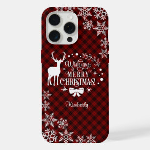 Chic Red Buffalo MERRY CHRISTMAS Monogram iPhone 15 Pro Max Hülle