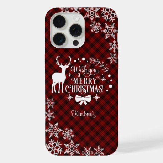 Chic Red Buffalo MERRY CHRISTMAS Monogram iPhone Hülle (Rückseite)