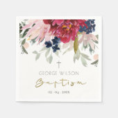 Chic Red Burgundy Blush Blue Gold Floral Taufe Serviette (Vorderseite)