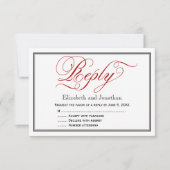Chic Red Calligraphy Script Wedding Repcard RSVP Karte (Vorderseite)