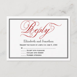 Chic Red Calligraphy Script Wedding Repcard RSVP Karte