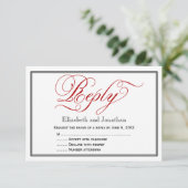 Chic Red Calligraphy Script Wedding Repcard RSVP Karte (Stehend Vorderseite)