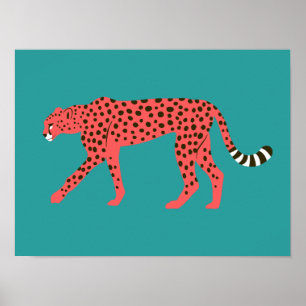 Chic Red Cheetah Eastern Blue Poster
