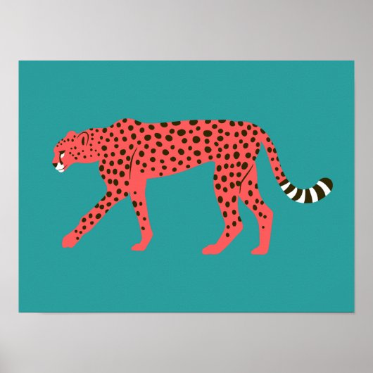 Chic Red Cheetah Eastern Blue Poster (Vorne)