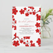 Chic Red Cherry Blossom Botanical Bridal Brunch Einladung (Stehend Vorderseite)