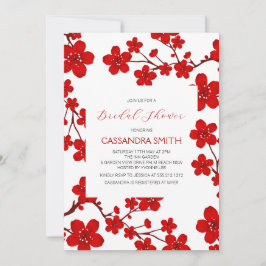 Chic Red Cherry Blossom Botanical Bridal Brunch Einladung