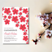 Chic Red Cherry Blossom Floral Botanical Birthday Einladung