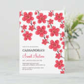 Chic Red Cherry Blossom Floral Botanical Birthday Einladung (Stehend Vorderseite)