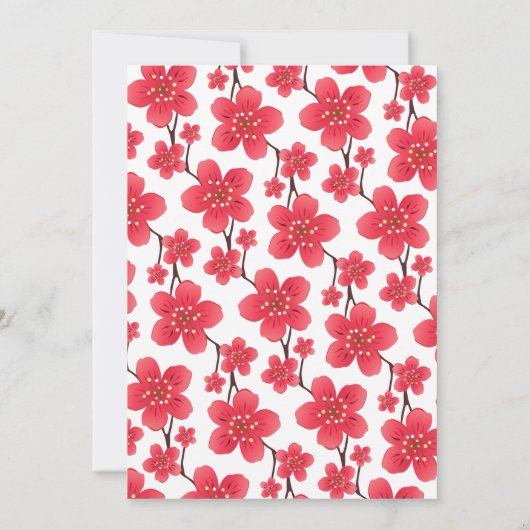Chic Red Cherry Blossom Floral Botanical Birthday Einladung (Rückseite)