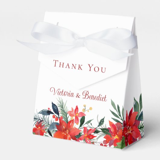 Chic Red Christmas Poinsettia Floral Wedding Party Geschenkschachtel (Vorderseite)