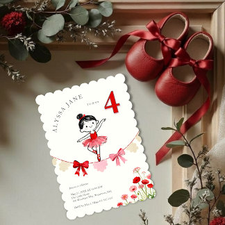 Chic Red Coquette Ballerina Birthday LPM26 Einladung