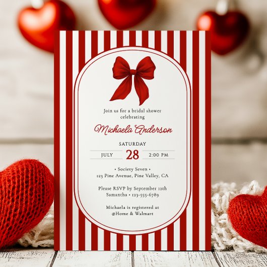 Chic Red Coquette Bow Brautparty Einladung