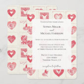 Chic Red Cream Hearts Wedding Einladung (Vorne/Hinten)