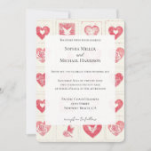 Chic Red Cream Hearts Wedding Einladung (Vorderseite)