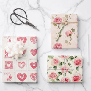 Chic Red Cream Liebe Hearts Wedding Geschenkpapier Set