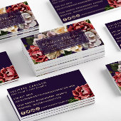 Chic Red Cream und Lila Painted Floral Visitenkarte