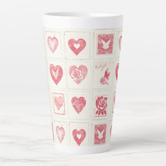 Chic Red Cream Valentine Liebe Hearts Wedding Milchtasse (Vorderseite)