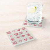 Chic Red Cream Valentine Liebe Wedding Glasuntersetzer (Schrägansicht)