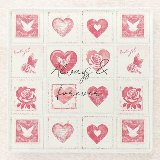 Chic Red Cream Valentine Liebe Wedding Glasuntersetzer (Vorderseite)