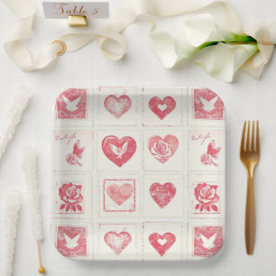 Chic Red Cream Valentine Liebe Wedding Pappteller