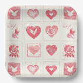 Chic Red Cream Valentine Liebe Wedding Pappteller (Vorderseite)