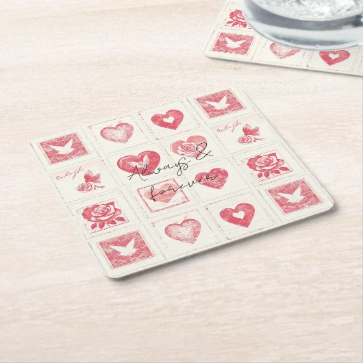 Chic Red Cream Valentine Liebe Wedding Rechteckiger Pappuntersetzer (angewinkelt)