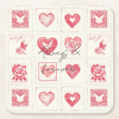Chic Red Cream Valentine Liebe Wedding Rechteckiger Pappuntersetzer (Vorderseite)