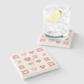 Chic Red Cream Valentine Liebe Wedding Steinuntersetzer (Seitenansicht)