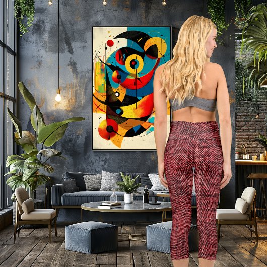 Chic Red Denim Textur: Logos und Text personalisie Capri Leggings