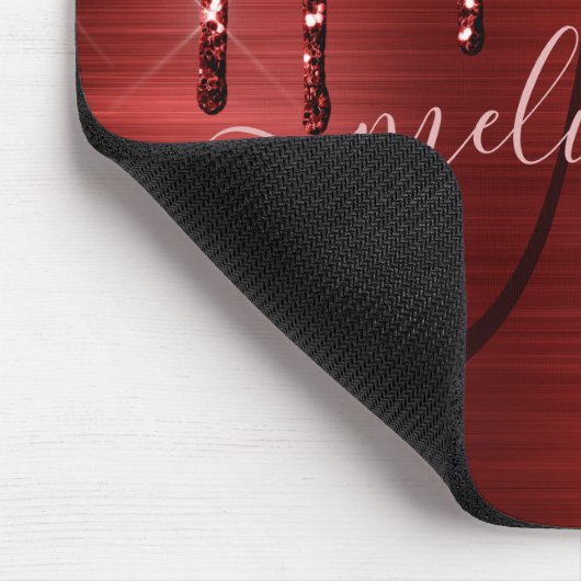 Chic Red Dripping Glitzer Metal Monogram Mouse Mousepad (Ecke)