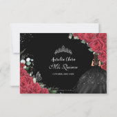 Chic Red Floral Rose Silver Quinceñera Princess RSVP Karte (Rückseite)
