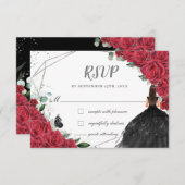 Chic Red Floral Rose Silver Quinceñera Princess RSVP Karte (Vorne/Hinten)