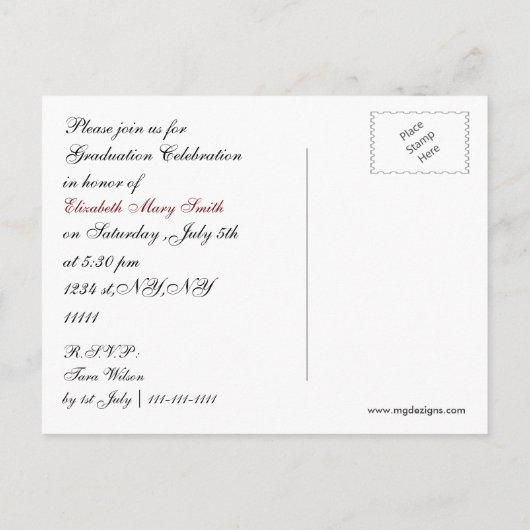 Chic Red Foto Abschluss Einladung (Rückseite)