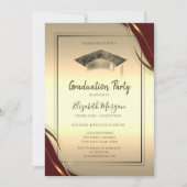 Chic Red Frame, Graduation Cap Gold Abschluss Einladung (Vorderseite)