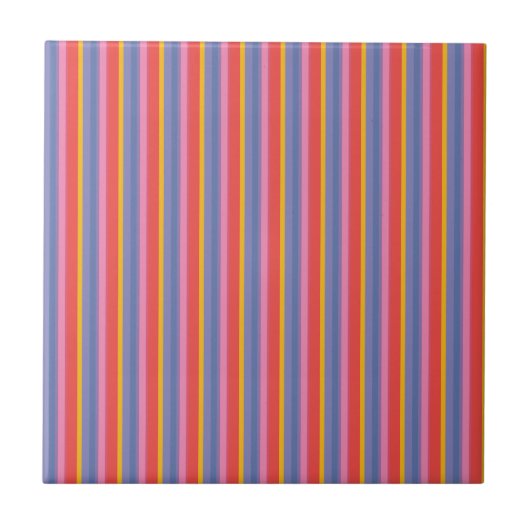 Chic Red, Gelb, Rosa, Blue Strip Keramik Tile Fliese (Vorderseite)
