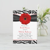 Chic Red Gerber Daisy Zebra Print Brautparty Einladung (Stehend Vorderseite)