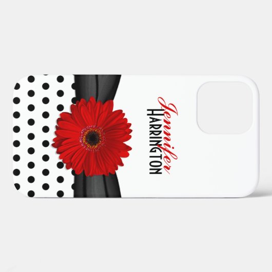 Chic Red Gerbera Daisy Polka Dot Case-Mate iPhone Hülle (Rückseite (Horizontal))