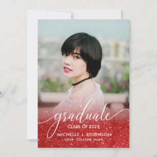 Chic Red Glitzer Ombre Girly Foto Abschluss Ankündigung