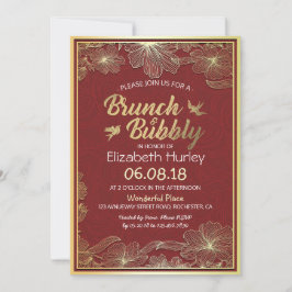 Chic Red Gold Floral Brunch & Bubbly Brautparty Einladung