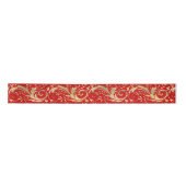 Chic Red Gold Floral Scroll Modernes Design Satinband (Vorderseite)