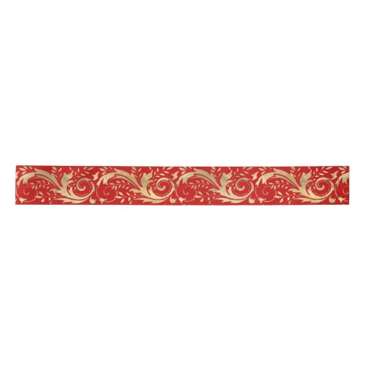 Chic Red Gold Floral Scroll Modernes Design Satinband (Vorderseite)