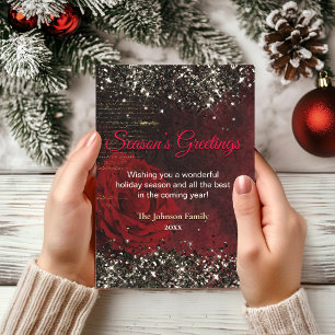 Chic Red Gold Glitzer Weihnachtsfest Neujahr Gruß Karte