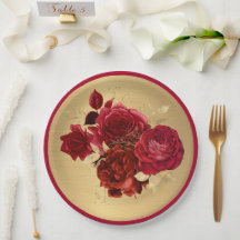 Chic Red Gold Rose Floral